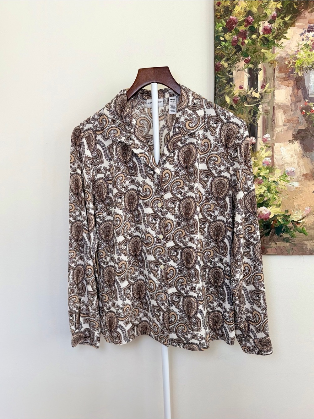 Covington Paisley Button Up Blouse Brown Black Beige White Size M